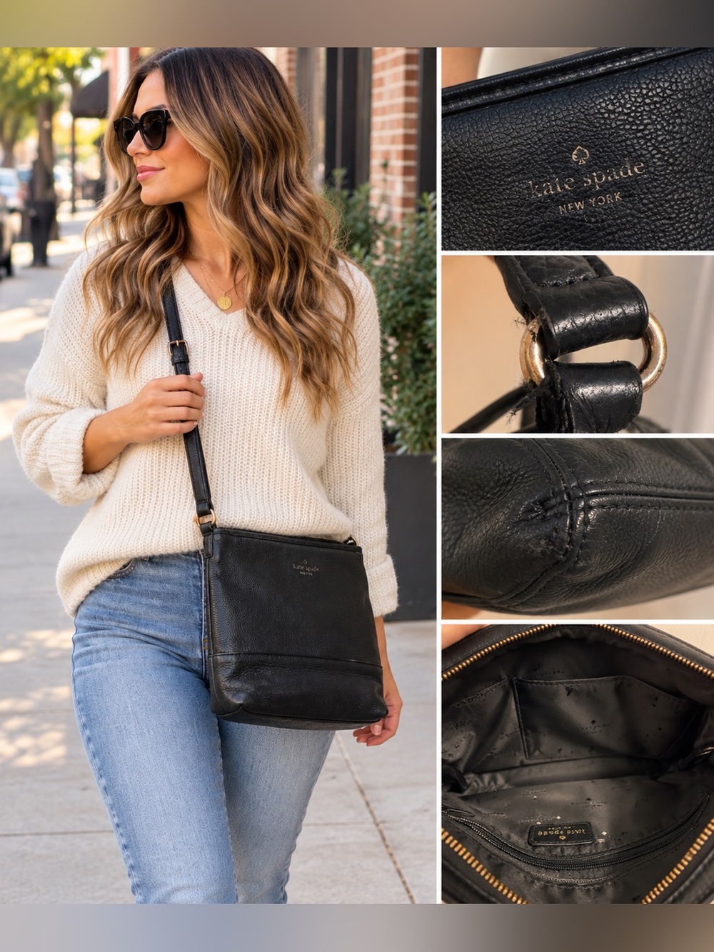 Kate Spade New York Black Pebbled Leather Crossbody Shoulder Bag